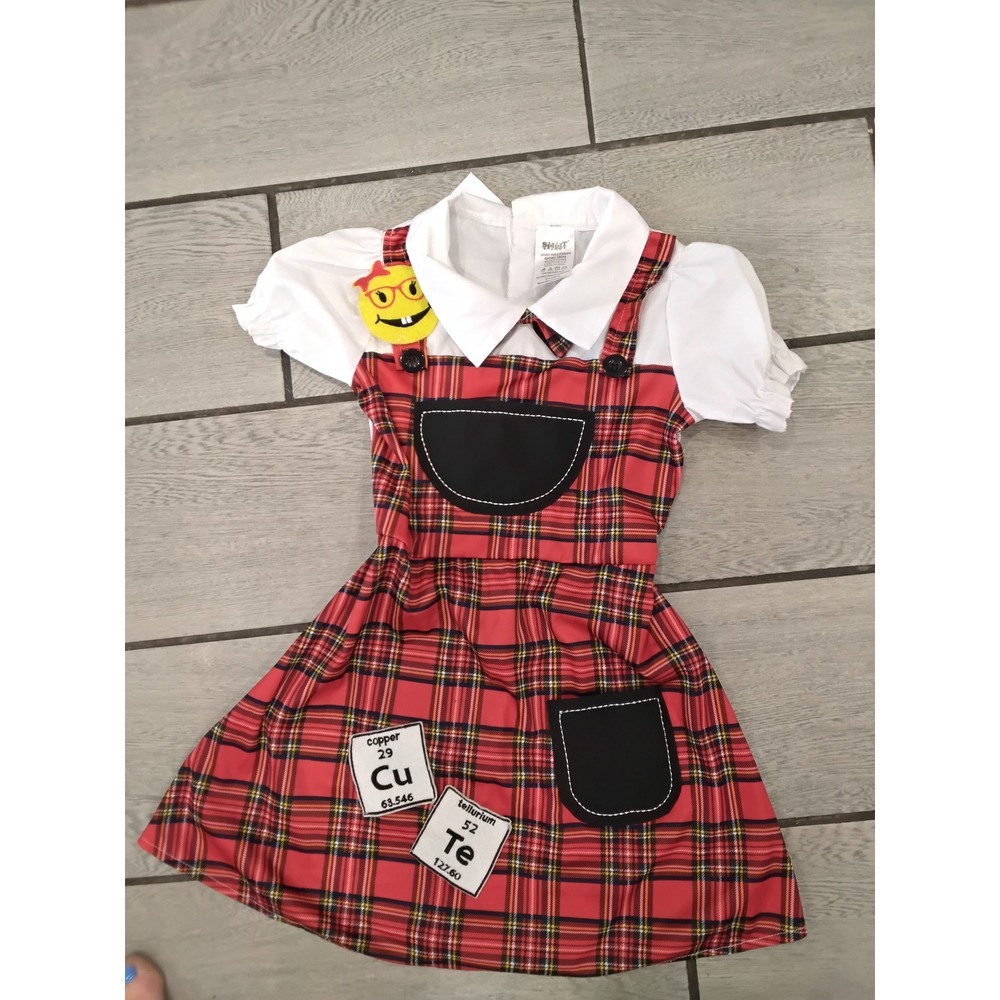Spirit Halloween Nerd Girl Costume Kids Small 4-6 Red Plaid CuTe Periodic Table